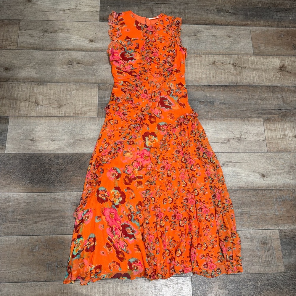 Ulla Johnson Orange Floral Midi Dress - Picture 3 of 7